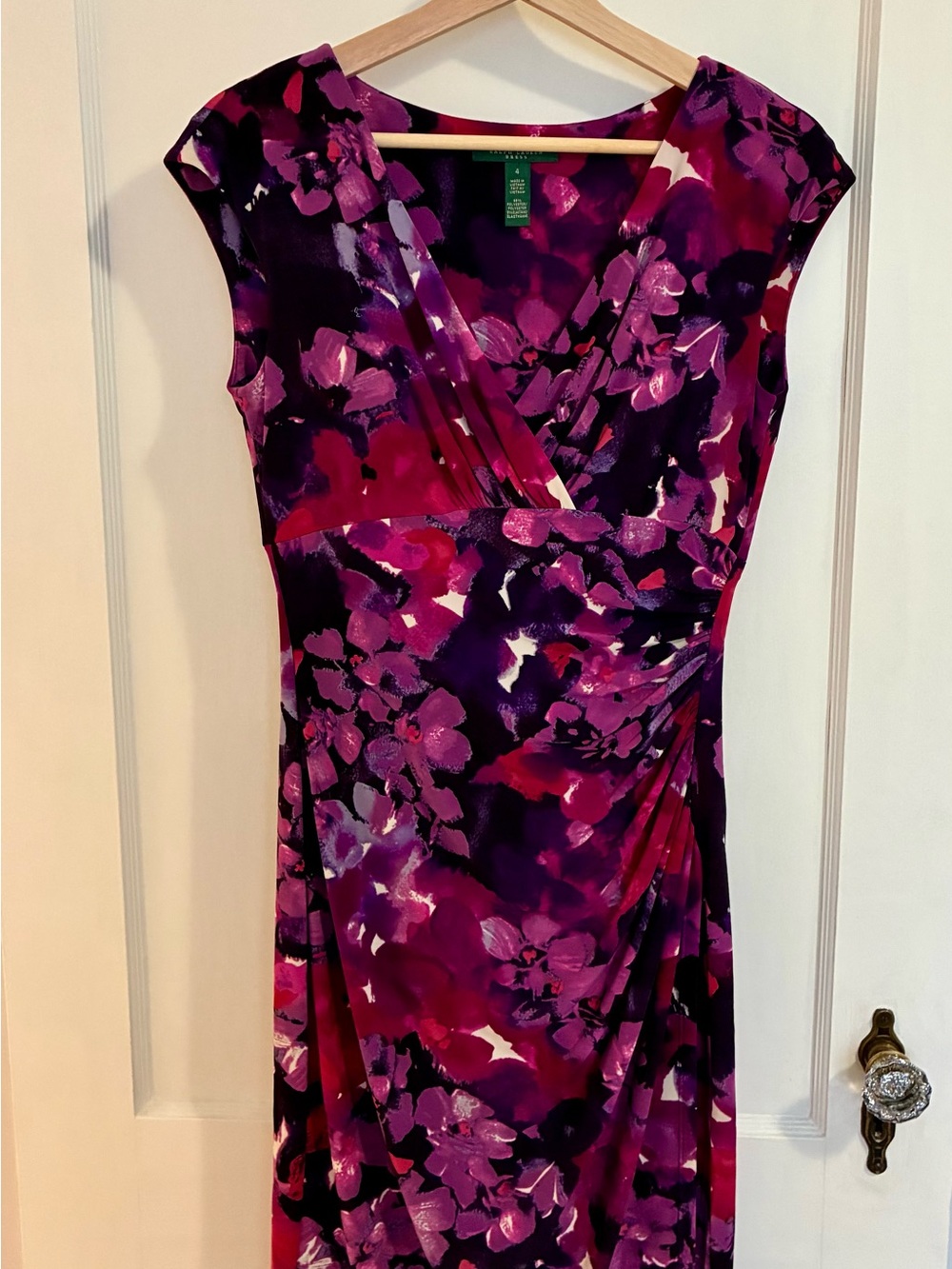Lauren Ralph Lauren Floral Ruched Faux-Wrap Sheath Dress Size 4
